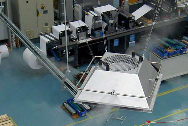 EcoMist humidifier suspended in the air in Avery Dennison premises
