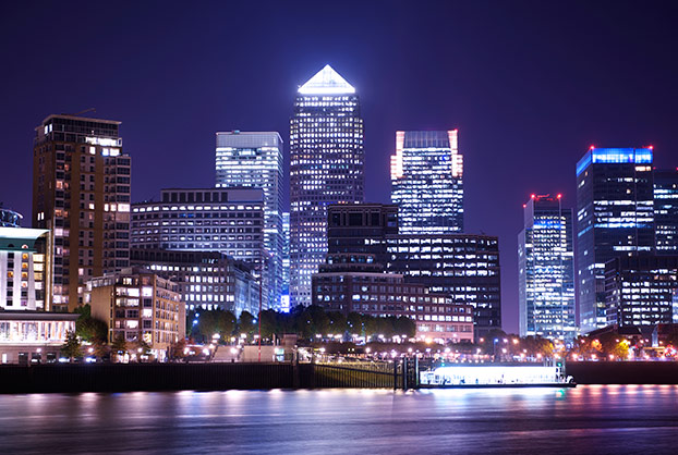 Landscape of Canary Wharf at night