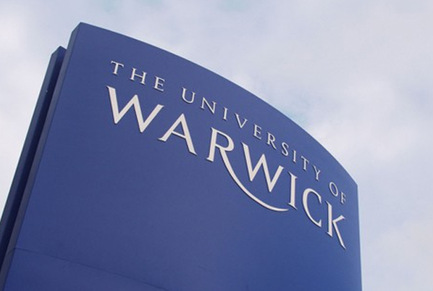 The university of warwick outside logo stand
